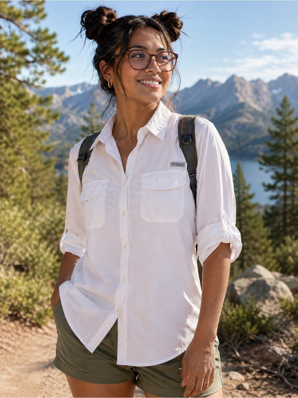 Columbia Omni-Shade White Button Down Hiking Fishing Shirt Women’s L